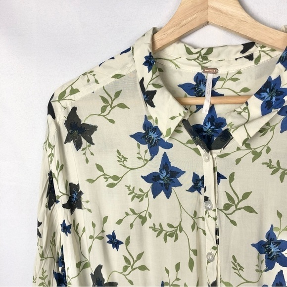 Free People Lighten Up White & Blue Floral Long Sleeve Mini Dress L - Picture 4 of 4